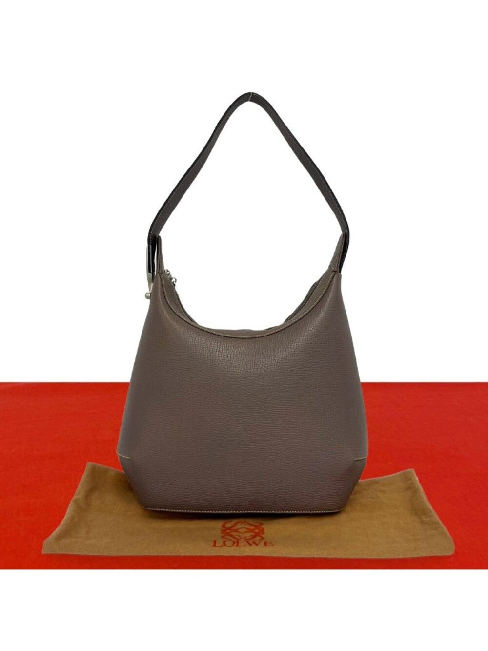 Loewe Vintage Logo Leather Shoulder Bag Tote Pink Brown